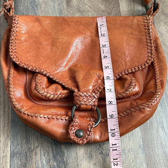 FRYE Cognac Leather Crossbody Saddle Bag Braided Boho Chic Western Inspired - Picture 13 of 16